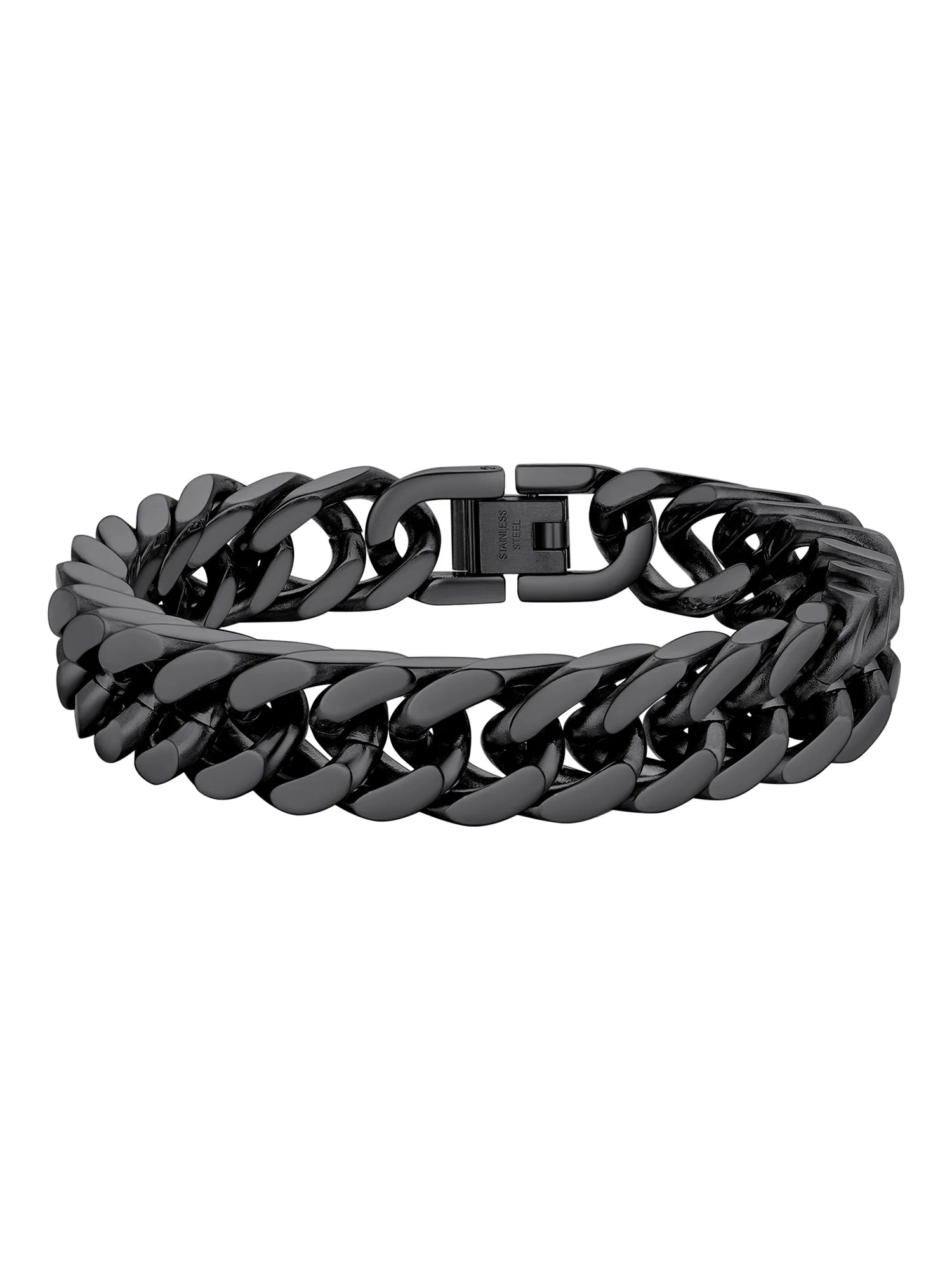 12Mm Cuban Chains Bracelets for Men Black Chunky Stainless Steel Franco Link Bracelet Father Day Hand Bracelet Jewelry Birthday Valentine Graduation Gifts 7.5 Inch