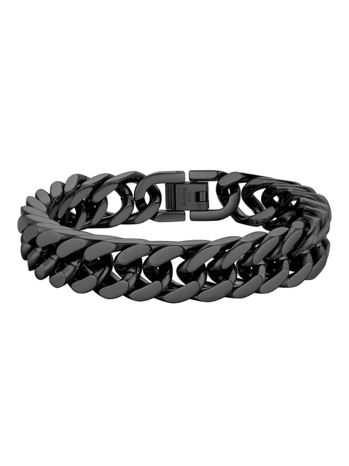 12Mm Cuban Chains Bracelets for Men Black Chunky Stainless Steel Franco Link Bracelet Father Day Hand Bracelet Jewelry Birthday Valentine Graduation Gifts 7.5 Inch