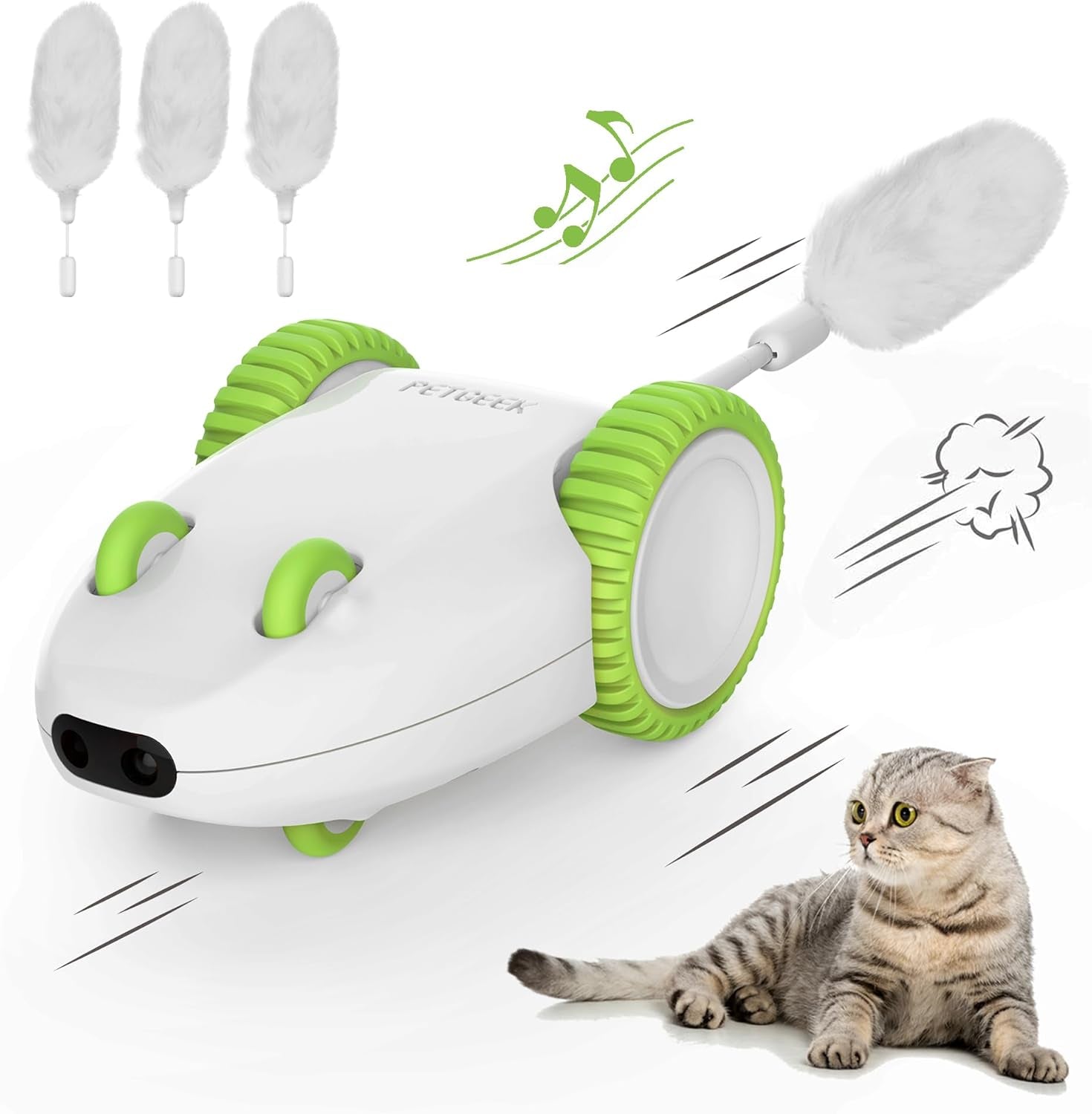 Automatic Cat Mouse Toys Interactive Cat Toys for Indoor Cats, Smart Sensing Moving Electric Cat Toys with Catnip Wand, USB Rechargeable Remote Control Squeaky Mouse Cat Toy, 3 Catnip Tails