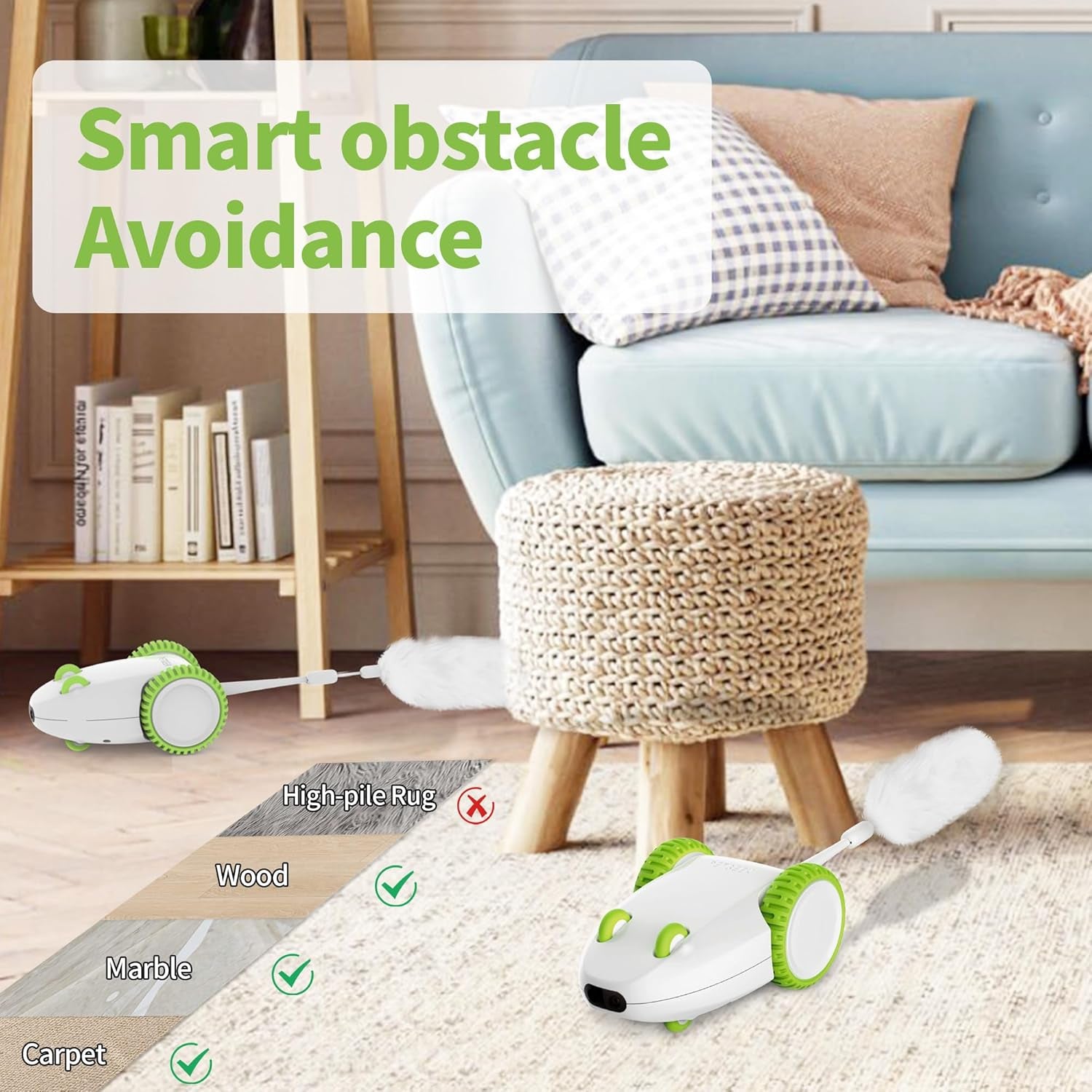 Automatic Cat Mouse Toys Interactive Cat Toys for Indoor Cats, Smart Sensing Moving Electric Cat Toys with Catnip Wand, USB Rechargeable Remote Control Squeaky Mouse Cat Toy, 3 Catnip Tails